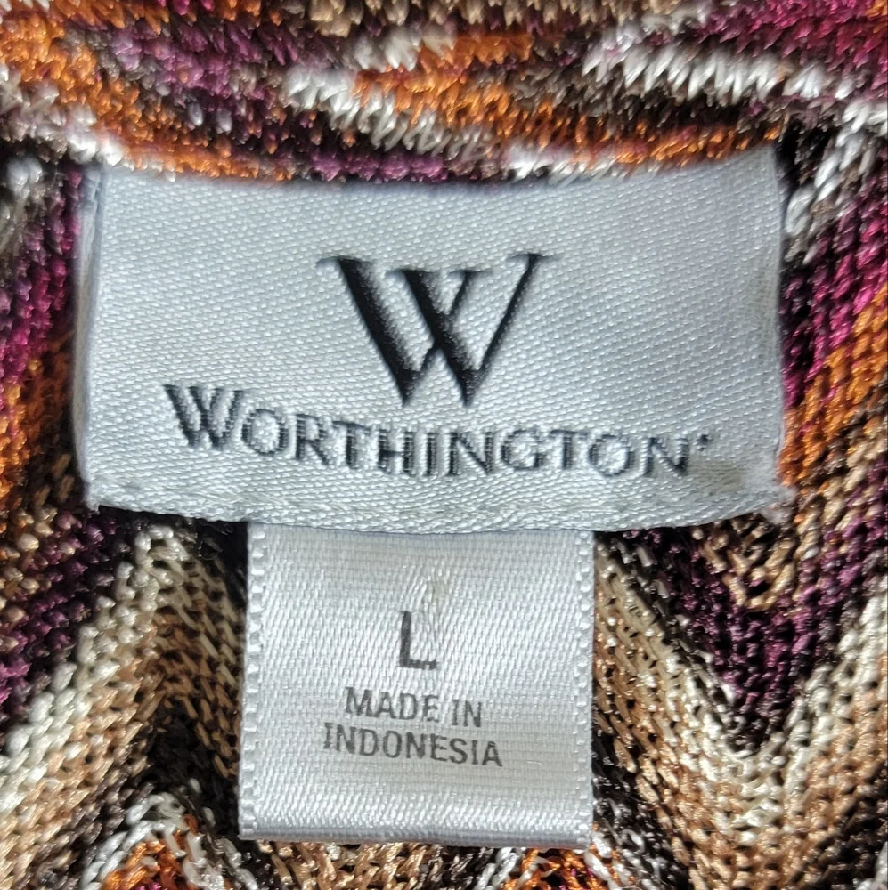 Worthington women's chevron stripe dolman sleeve tie hem knit top size large